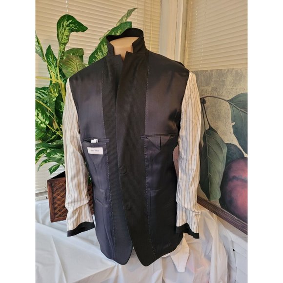 JOSEPH ABBOUD 40R MENS PINSTRIPE SPORT COAT 100% WOOL BLACK TWO-BUTTON B514 - Picture 5 of 9